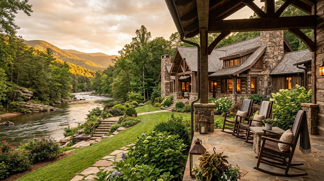 Luxury riverfront home on the Chestatee River near Dahlonega, North Georgia